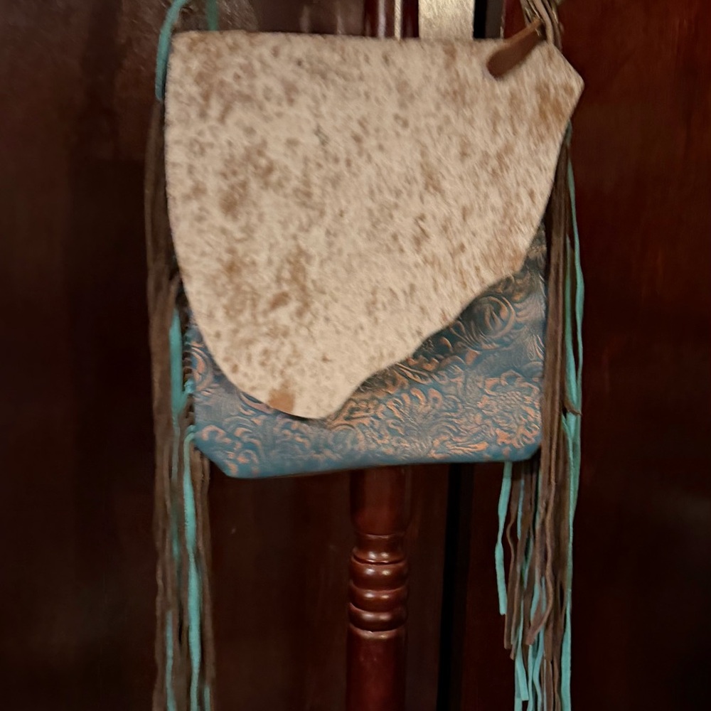 Myra Crossbody Bag Cowhide and Turquoise